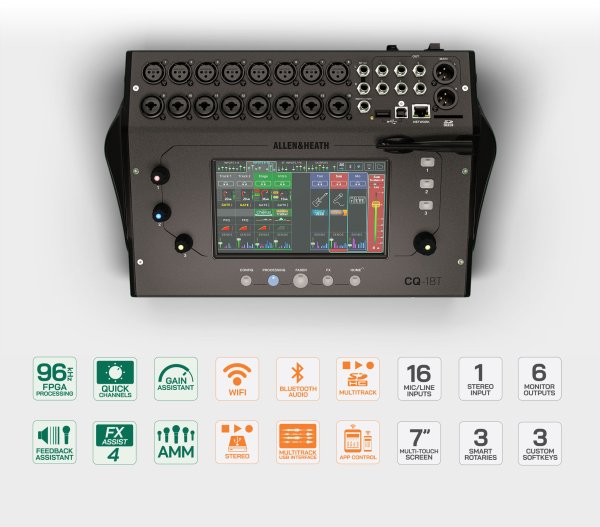 CQ-18T Digital Mixer with 7" Touchscreen WiFi and Bluetooth Connectivity